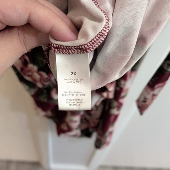 FORTUNE + IVY Irene Faux Wrap Brushed Knit Maxi Dress, High-Low, Burgundy, 2X - Picture 4 of 5